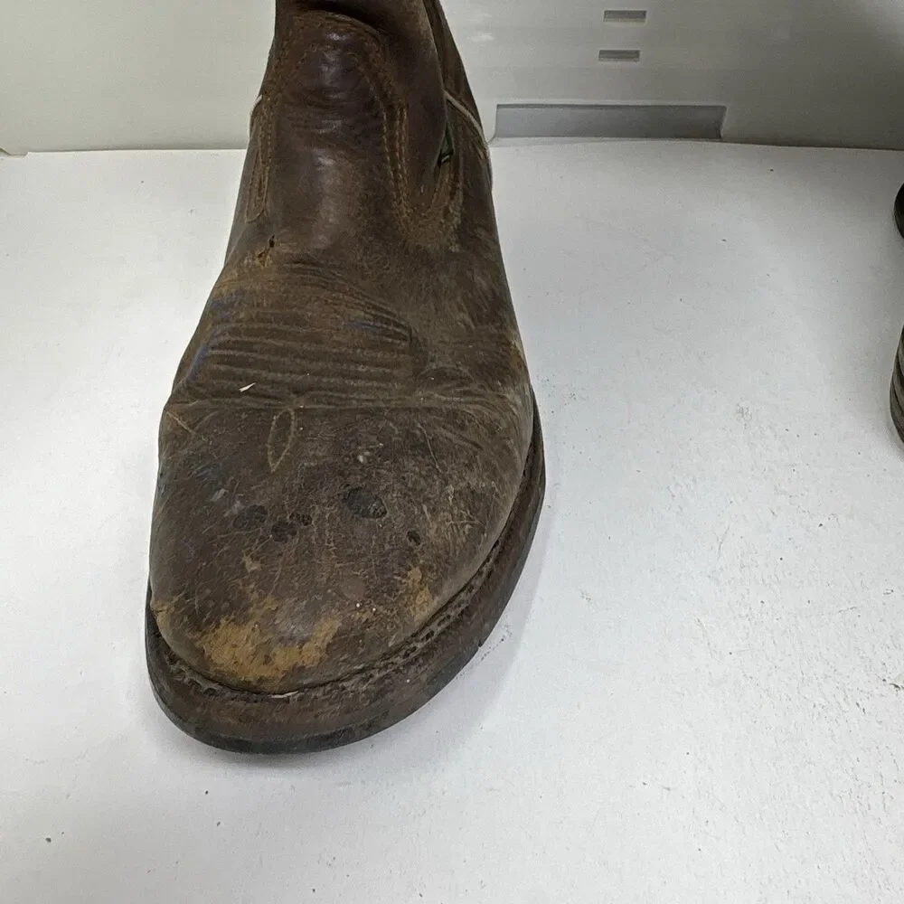 Vintage Style Dan Post Leather Pull On Roper Boots Heavily Worn Patina Mens 12D